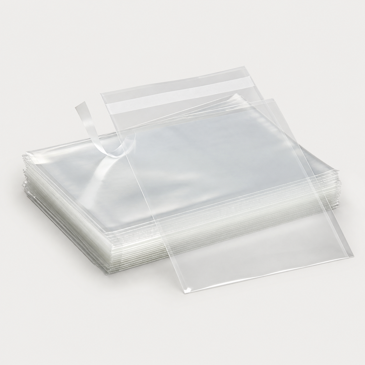 Clear polypropylene self-seal bags with adhesive flap