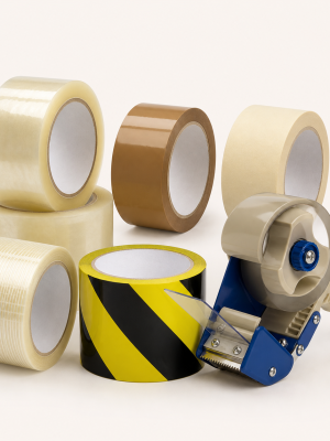 Clear brown masking filament and caution packaging tapes with dispenser