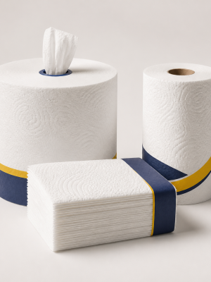 Commercial paper wipes in roll centre-feed and interfold formats