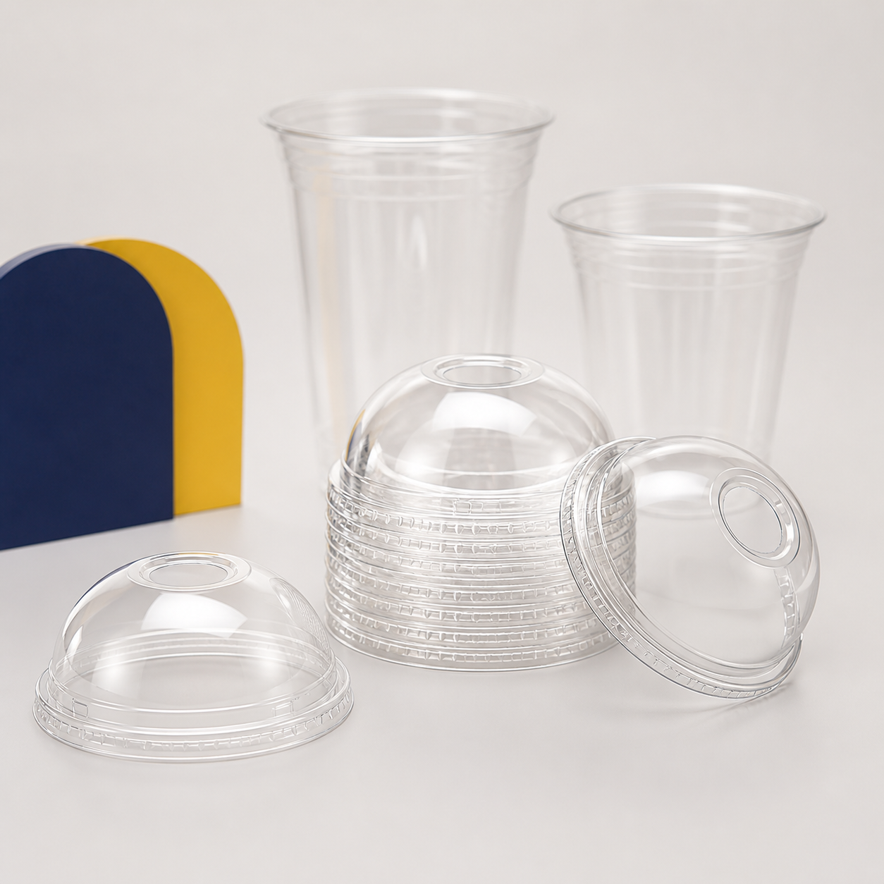 Clear compostable PLA dome lids with straw holes