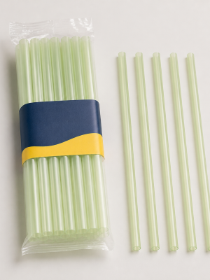 Pale green translucent compostable PLA drinking straws