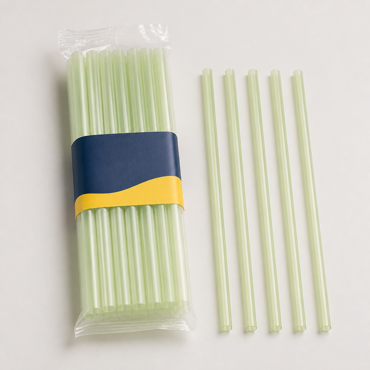 Pale green translucent compostable PLA drinking straws