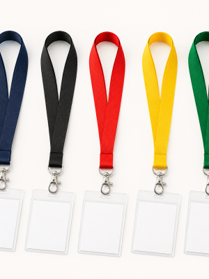 Plain coloured woven neck lanyards with swivel clips and blank ID holders