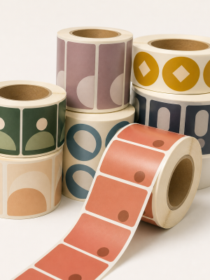 Custom printed self-adhesive packaging labels supplied on rolls