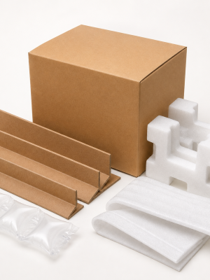 Protective packaging range with kraft edge guards foam corners air pillows and foam sleeves