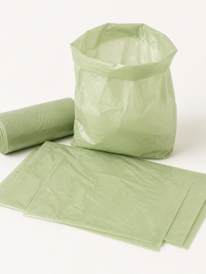 Pale green biodegradable refuse bags and roll