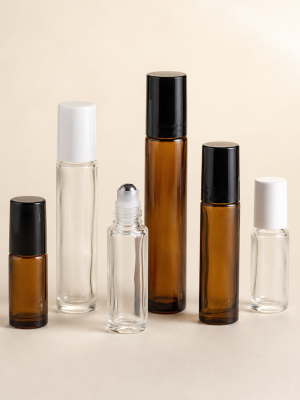 Clear and amber glass roll-on bottles with roller-ball inserts