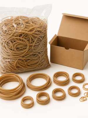 Natural rubber bands in assorted diameters and thicknesses supplied in bulk