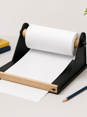 Desktop rolled note-paper holder and writing dispenser