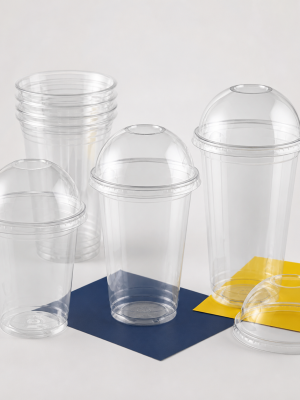 Clear disposable smoothie cups with compatible dome lids