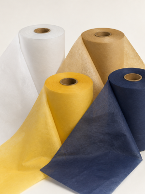 Thin tissue paper rolls in assorted colours on cardboard cores