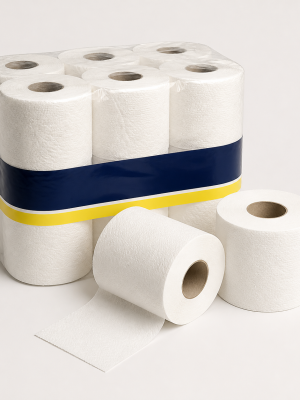 White embossed household toilet paper rolls