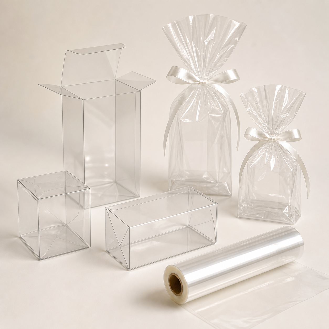 Clear acetate boxes cellophane bags and transparent wrapping film