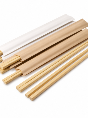 Disposable natural bamboo chopsticks loose and in plain paper sleeves